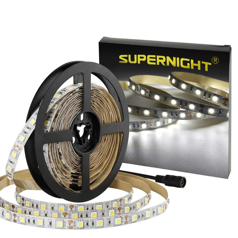 SUPERNIGHT LED Light Strip White, 6000K Daylight White Lights 16.4 Ft 300leds 60leds/m 5050 SMD Flexible Waterproof Tape for Boats, Bathroom, Mirror, Ceiling - Image 1